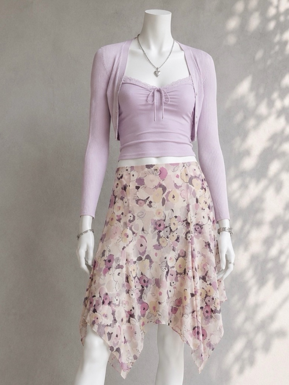Vintage Y2K Silk Skirt 10 Pink Purple Floral Asymmetric Fairycore Boho Express